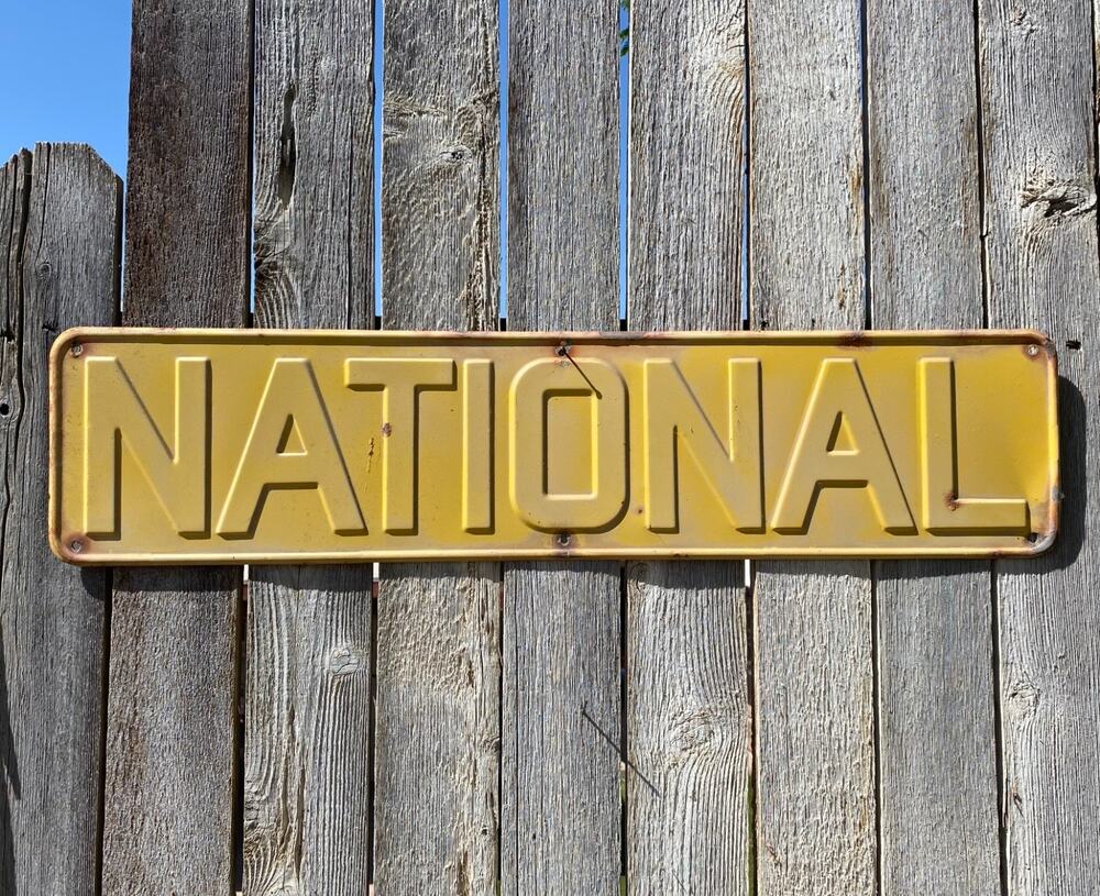 VTG NATIONAL Pump Jack Embossed Metal Sign Oil Field Advertising Garage Decor